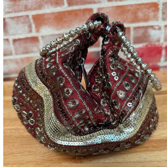 Unbranded Handbags - Vintage Beaded Mini Bag Red Gold Embroidered Boho Y2K Fairycore Whimsigoth